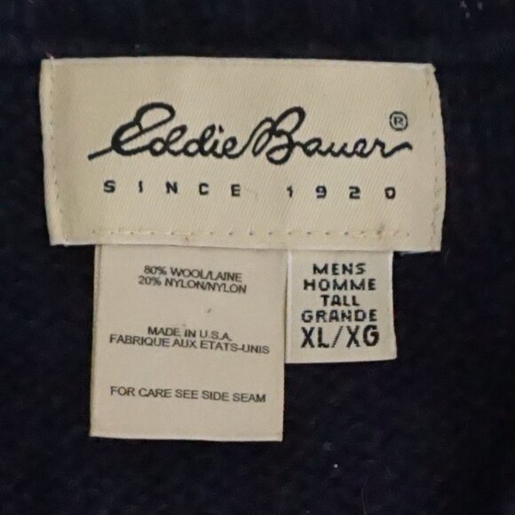 Vintage Eddie Bauer Navy Wool Fair Isle Cabincore Eclectic Grandpa Sweater XL - Picture 4 of 10